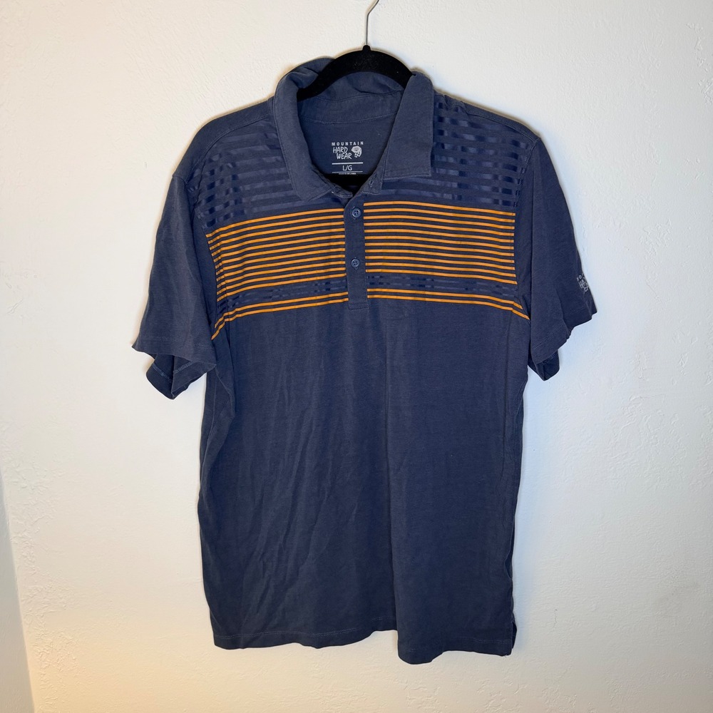 Mountain Hardwear Mens Navy Blue Orange Striped Short Sleeve Polo Shirt Large